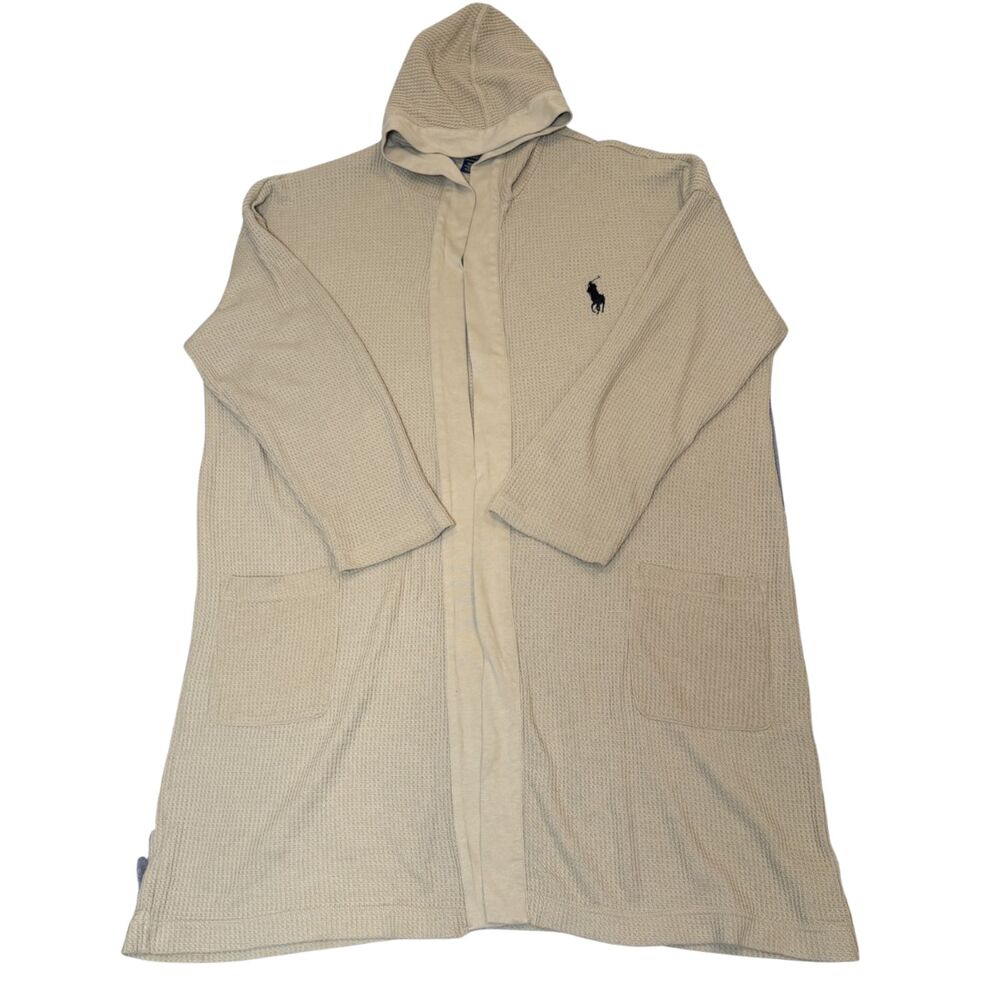 Polo Ralph Lauren Tan Hooded Waffle Knit Robe L/XL **Missing belt**